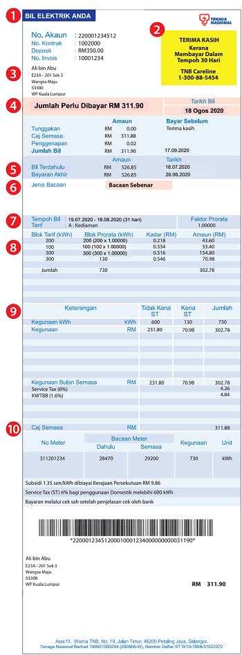 Current Bill Format Tenaga Nasional Berhad