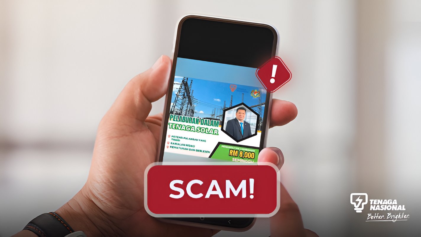 picture of a phone screen showing scam advertisement using TNB CEO image