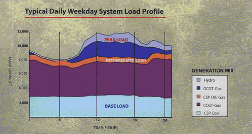 Typical daily weekday system load profile